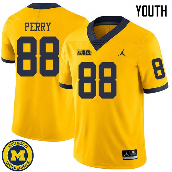 Youth Michigan Wolverines #88 Grant Perry Yellow Jordan Brand NCAA Football Jersey